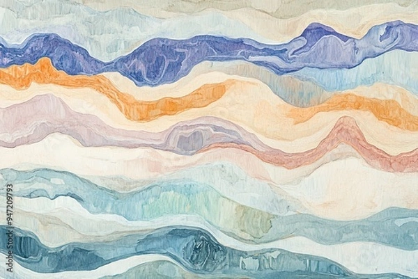 Obraz Abstract Watercolor Painting of Blue  Orange  and Pink Waves
