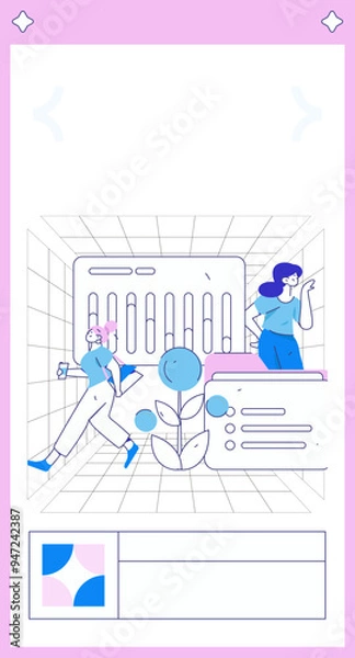 Fototapeta Flat vector illustration of business people operating work scene
