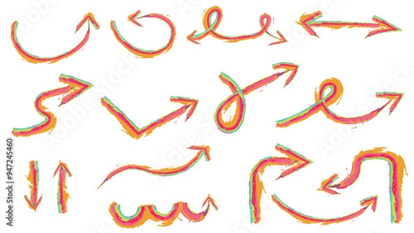 Obraz watercolor hand drawn arrow doodle collection in thin colorful stokes isolated on white background