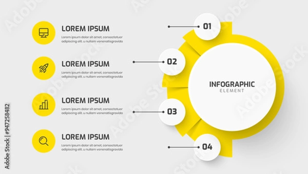 Fototapeta Business Central Circle Infographic Presentation with Yellow Color 4 Circles Number and Icon