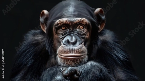 Obraz A well-dressed monkey with a human-like expression, sitting and looking upward.