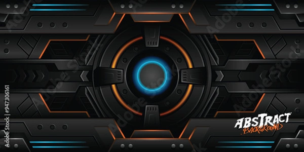 Fototapeta Dark And Glow Futuristic Wide Mecha Tech Abstract Background