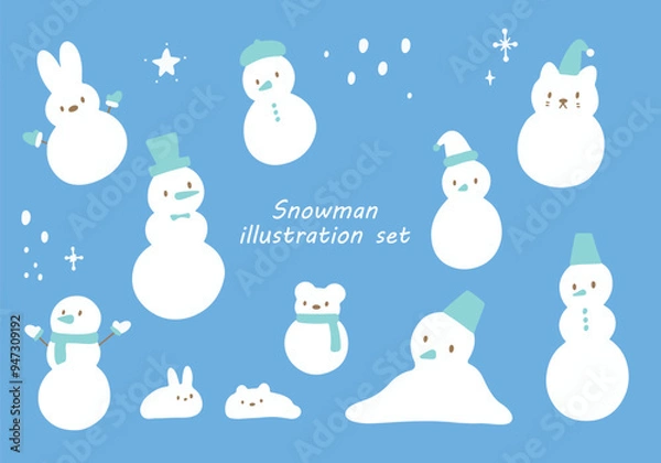 Obraz かわいい雪だるまのイラストセット