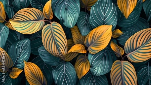 Fototapeta Abstract leaves form a vibrant background, a colorful display of plant design. Nature's art in design, a depiction of green leaves.