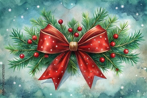 Fototapeta christmas background with red bow