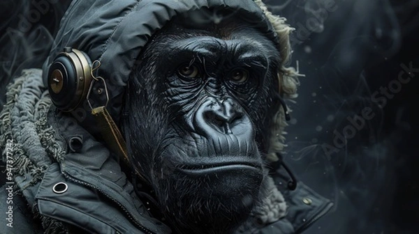 Fototapeta Menacing Gorilla Mask on Dark Background
