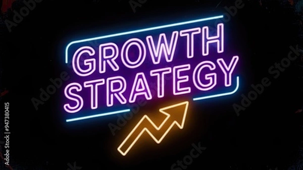 Obraz Neon Sign: Growth Strategy with Arrow Illustration