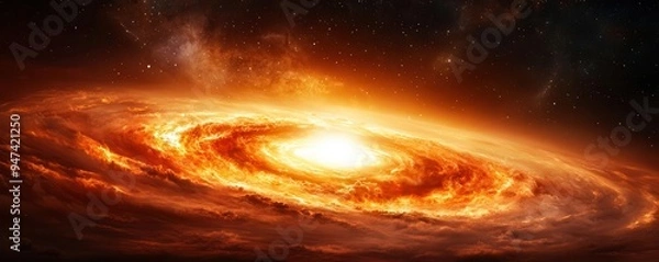 Fototapeta Solar system in infancy, protostars igniting, early galaxy spiral, cosmic background
