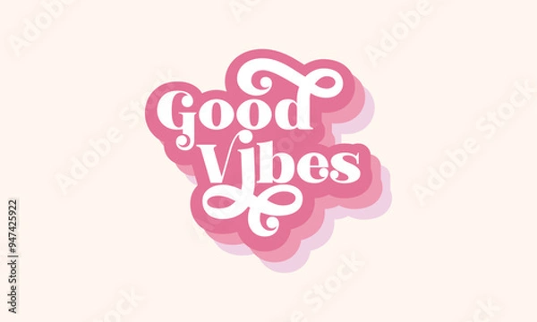 Obraz Good vibes 70s stripes 3d rainbow  layered retro vintage typography vector design template