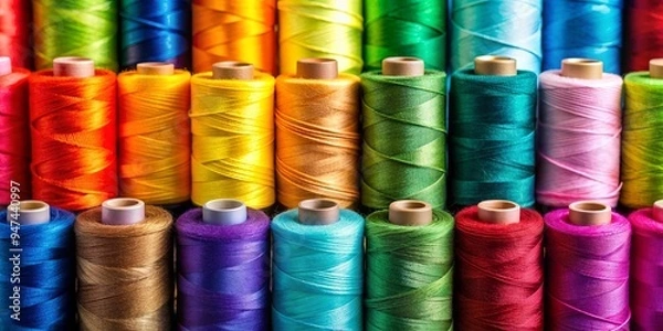 Obraz Colorful spools of thread in a variety of vibrant colors, colorful, spools, thread, sewing, crafts, rainbow, vibrant