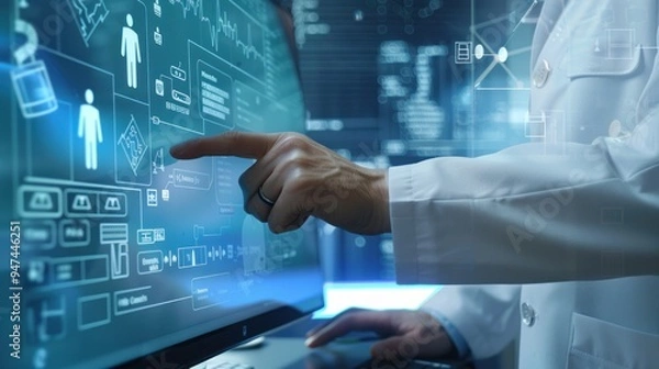 Fototapeta Doctor Using Technology for Patient Data Analysis