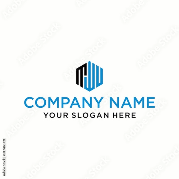 Obraz MWU letter logo in the form of hexagons and cube logos with letter designs for corporate identity