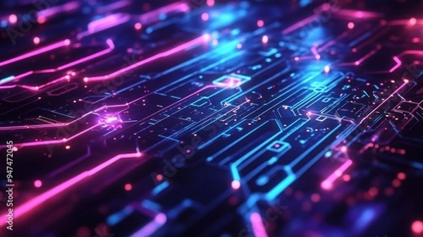 Fototapeta A computer chip with a blue and red background