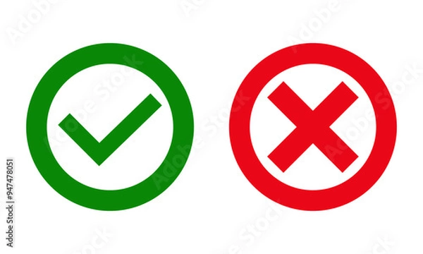 Fototapeta Check mark icons set.  Validation and refusal icon, Check marks symbol collection.. Checklist symbols. Approval check flat style Simple check mark. Quality sign icon