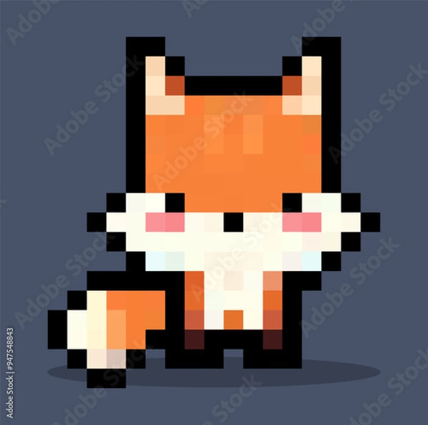 Fototapeta cute cartoon fox pixel art vector