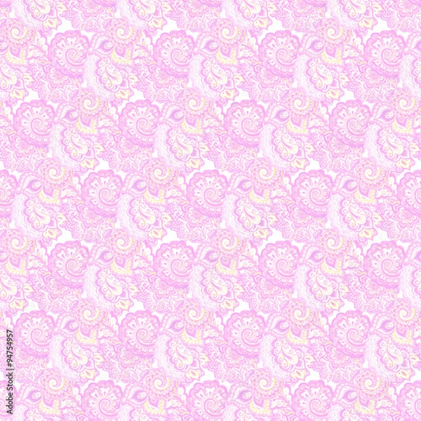 Fototapeta Endless ornamental Indian background with muted magenta design