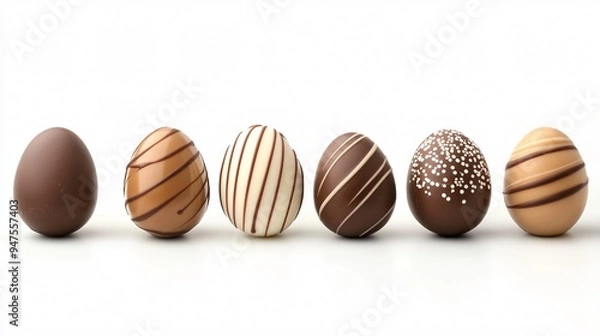 Obraz Delicious Chocolate Easter Eggs Set on White Background