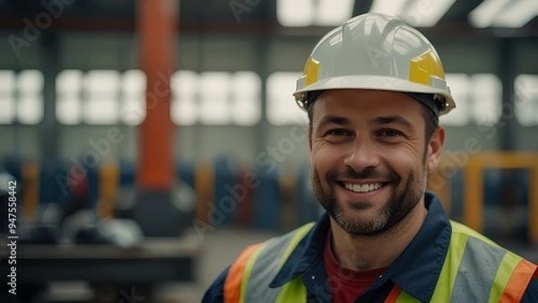 Fototapeta Industrial Worker with Safety Gear in a Workshop – Focus on Safety and Machinery