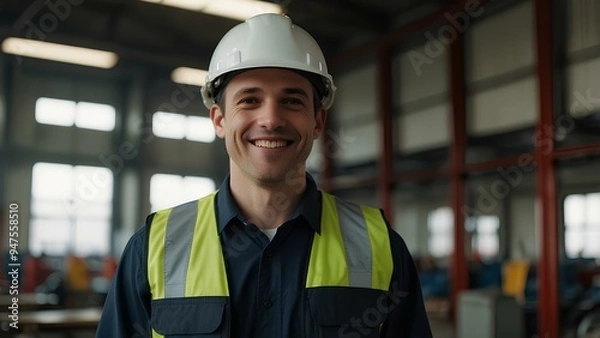 Fototapeta Industrial Worker with Safety Gear in a Workshop – Focus on Safety and Machinery