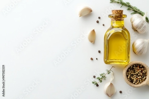 Fototapeta Garlic oil on white background , Garlic extract, Generative AI