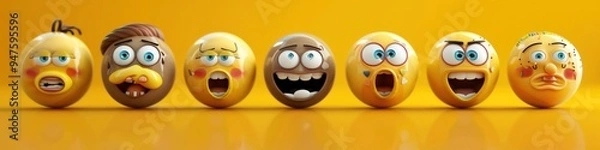 Fototapeta Playful and quirky emoji faces with various expressions, ideal for adding personality to website icons.