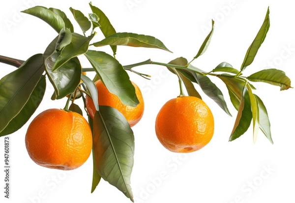 Fototapeta Bunch of clementines hanging from a branch