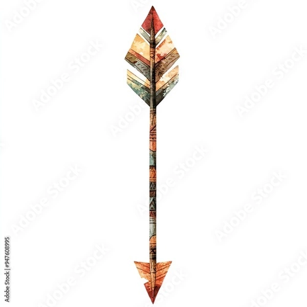 Fototapeta Colorful arrow with feather design, isolated on white background