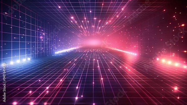 Fototapeta Synthwave retrowave art, neon gradient grid, vibrant 80s inspired futuristic vibe