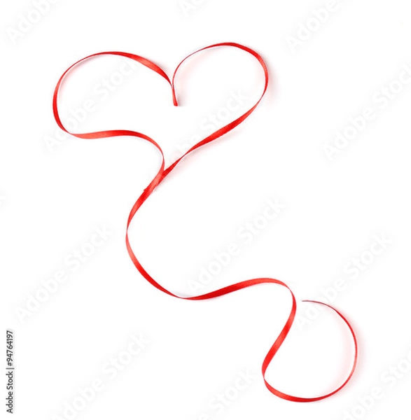 Fototapeta Red heart ribbon isolated on white