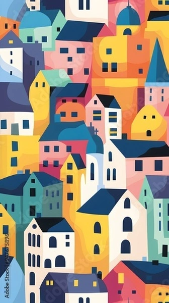 Obraz Colorful Cityscape Illustration With Houses