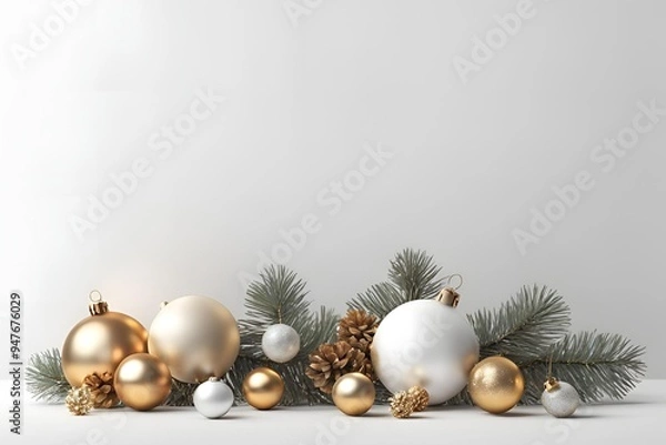 Fototapeta Christmas white background with christmas balls and decoration - 3d rendering