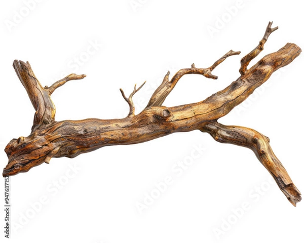 Fototapeta A piece of weathered driftwood with branches, showcasing natural textures and colors.