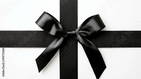 Fototapeta Elegant Black Gift Box Frame With Glossy Ribbon Bow Tied on Top for Black Friday Presents