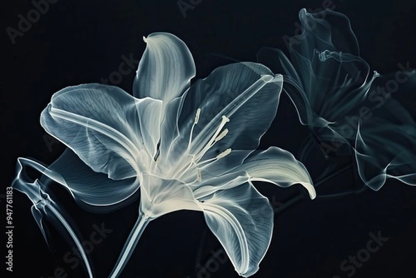 Fototapeta X-ray style of lilies on a black background, showcasing their delicate details