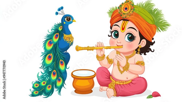 Fototapeta Illustration of Krishna playing the flute