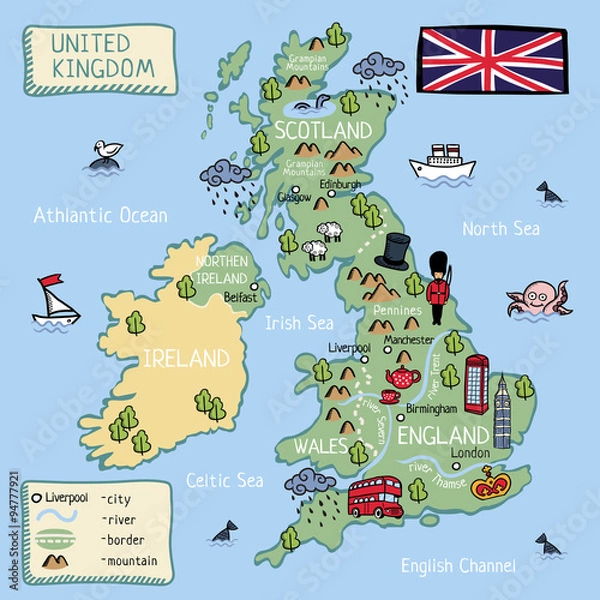 Obraz United kingdom cartoon map