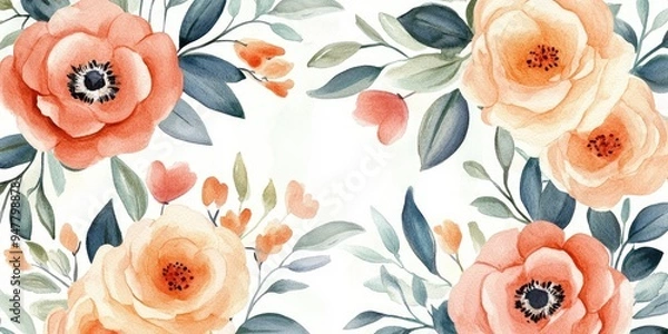 Fototapeta Watercolor illustration of flowers with a manual composition Extensive set of watercolor elements suitable for textile design wallpapers and greeting cards