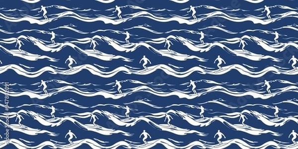 Fototapeta Surfing pattern featuring waves. seamless background pattern