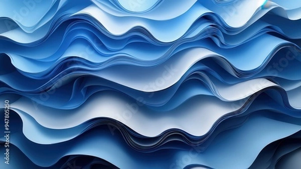 Fototapeta 3d render abstract blue fashion backgroun3d with folde3d ribbon paper scroll macro
