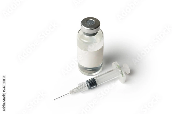 Fototapeta Vial with blank lable and a syringe