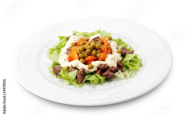 Fototapeta Chicken Salad Isolated on White Background