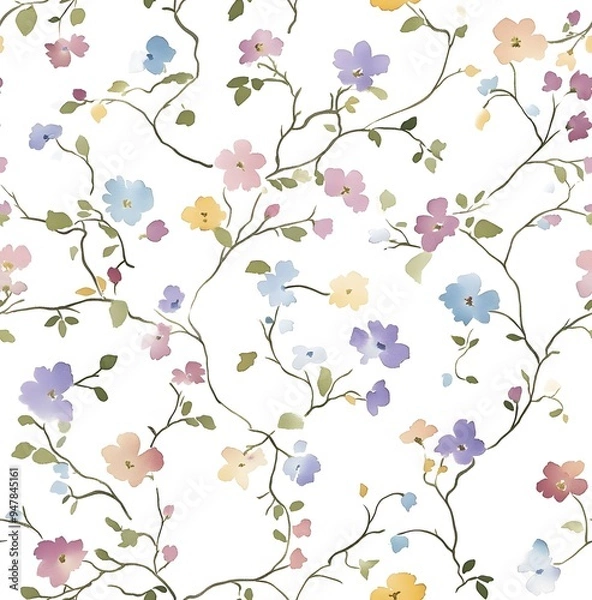 Fototapeta A delicate watercolor pattern of wildflowers, in pastel colors