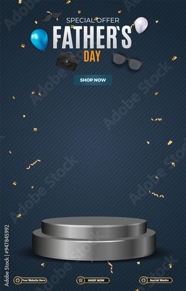 Fototapeta father day sale discount portait template banner with blank space 3d podium for social media post product sale with abstract gradient blue background design 14