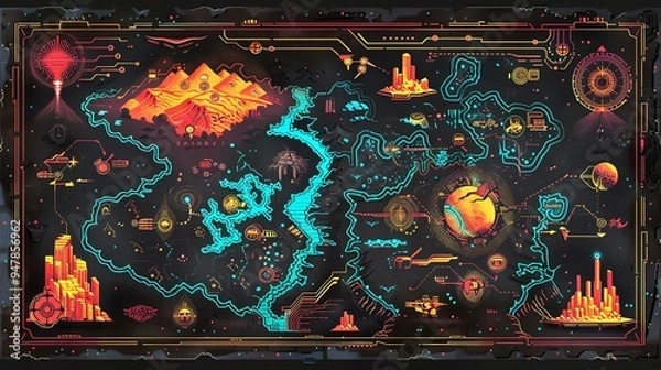 Fototapeta Futuristic high-tech map visuals cartography sci-fi design