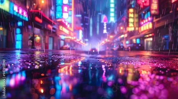 Fototapeta Neon City Rain