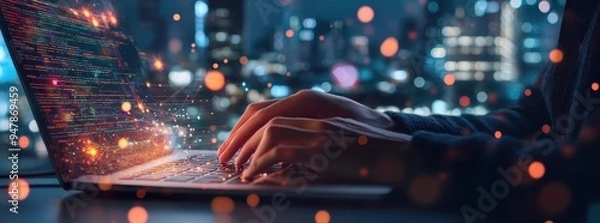 Fototapeta Big data engineer implementing data lakes in server room background data center storage digital technology database research IT support telecommunication concept