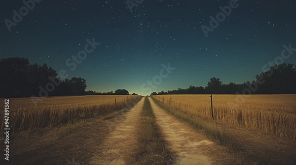 Fototapeta night road in the middle of a field