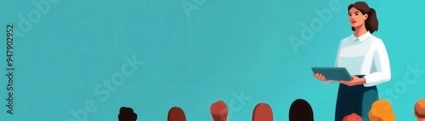 Fototapeta Structured presentation with step-by-step process diagrams, engaged audience, professional seminar