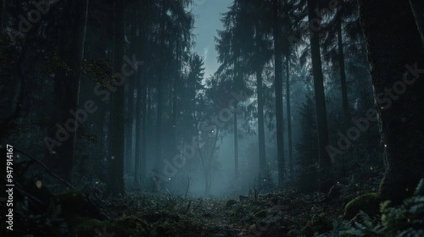 Obraz Mysterious Foggy Forest Path