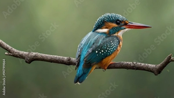 Fototapeta Kingfisher bird collection portrait, flying, sitting on branch, transparent background
